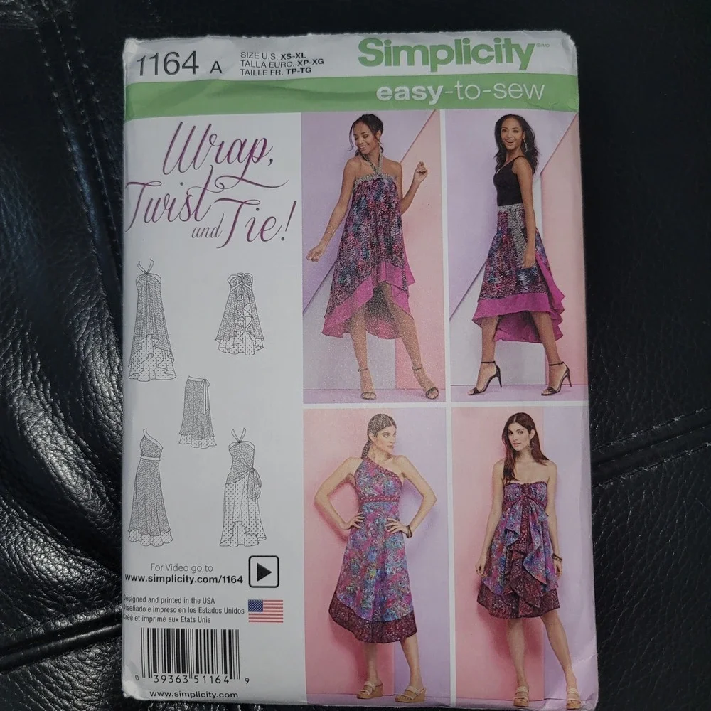 Simplicity 1164 Sewing Pattern Wrap Twist Tie Skirt Dress XS-XL Uncut FF